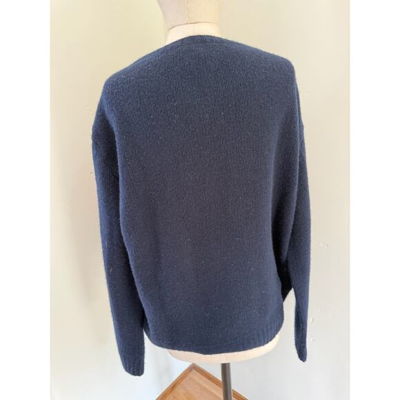 Women's 44 (8) Cashmere wool Prada logo crew-neck sweater Navy L Spellout knit - Picture 6 of 12